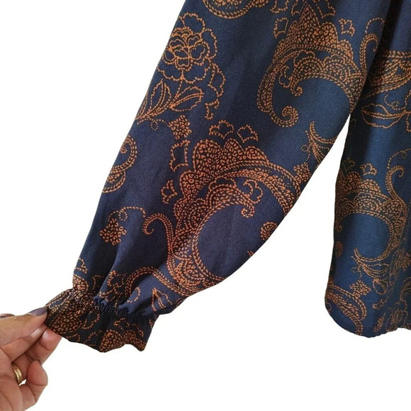 Morgan Taylor Blue Orange Paisley Button Up Top Women Size L Long Sleeve NEW - Picture 3 of 9